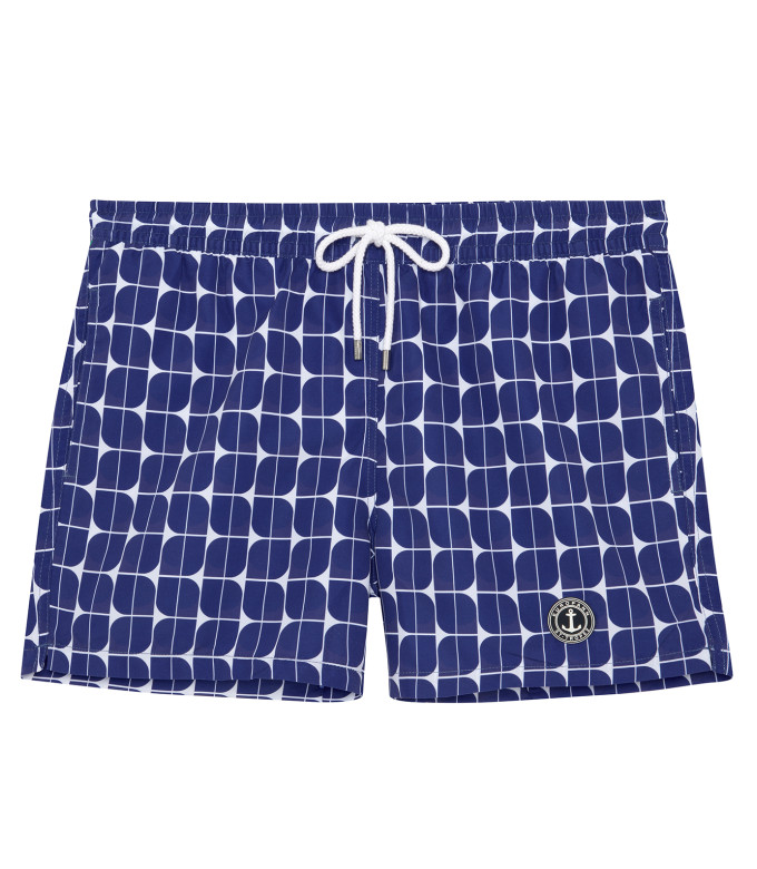 BRAN - Indigo Vintage 80s Printed Swim Shorts