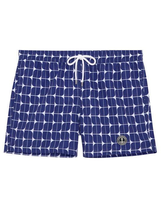 BRAN - Indigo Vintage 80s Printed Swim Shorts