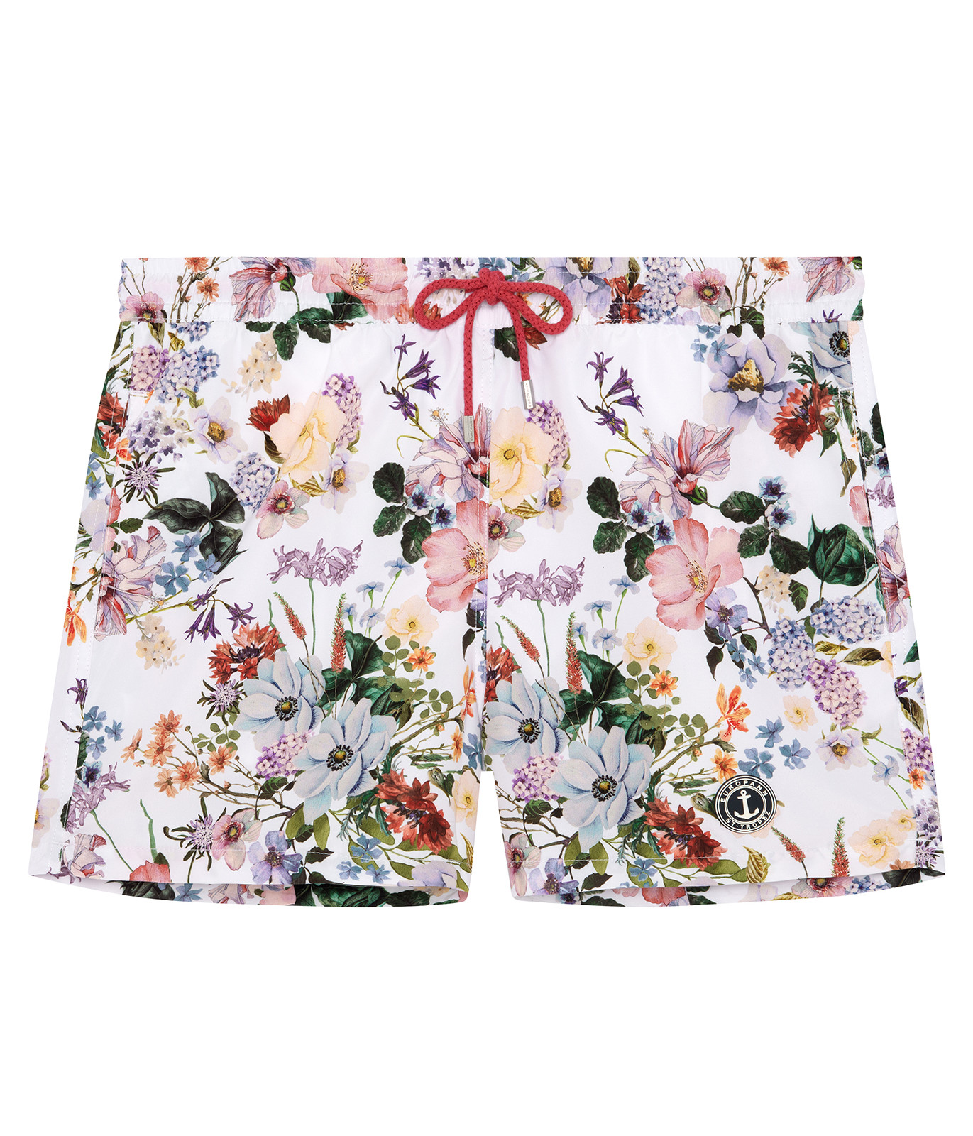Ecru swim shorts with summer floral print|Quality swimsuit - Europann