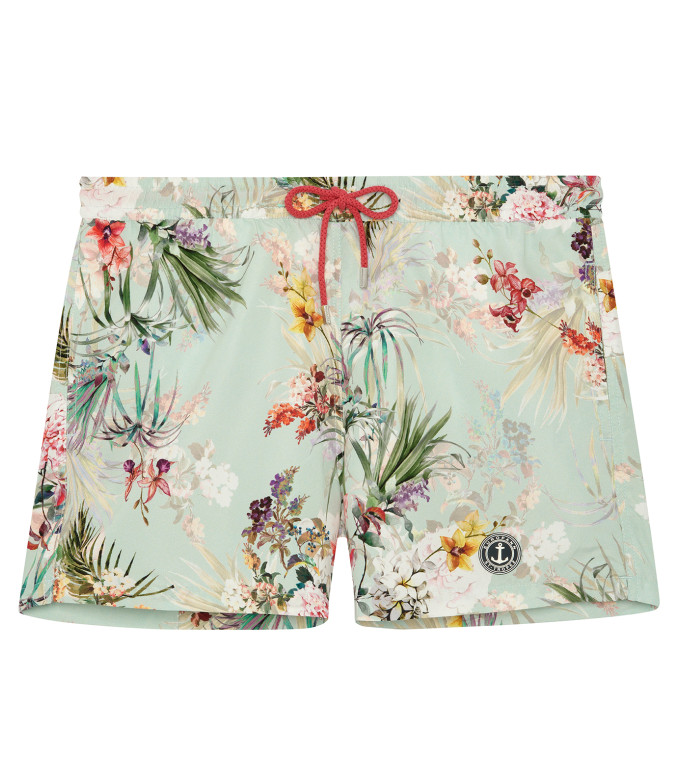 LUKA - Short de bain imprimé fleurs japonaises aqua