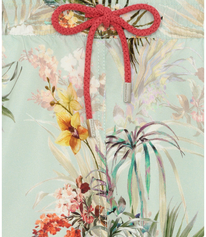 LUKA - Short de bain imprimé fleurs japonaises aqua