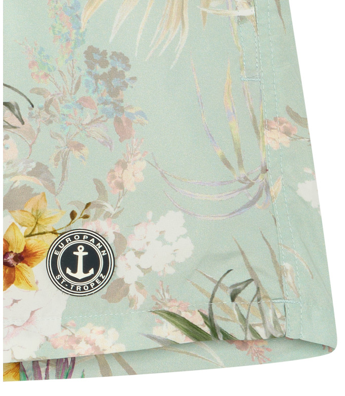 LUKA - Short de bain imprimé fleurs japonaises aqua