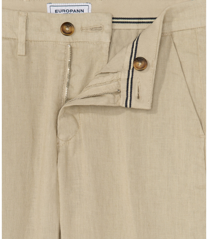 DYLAN - Beige blue casual linen trouser