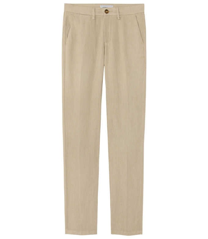 DYLAN - Beige blue casual linen trouser