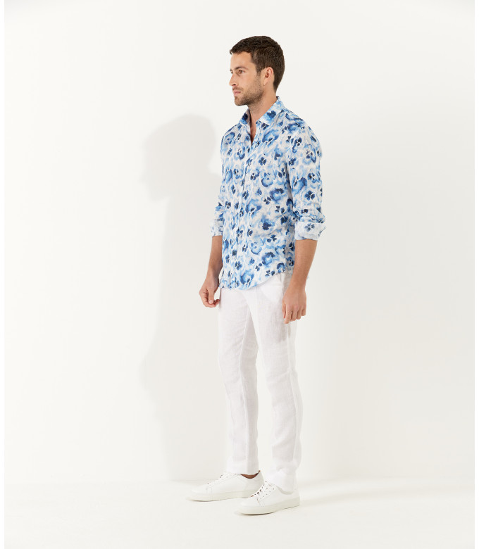 ADAM - Chemise lin imprimé blanc