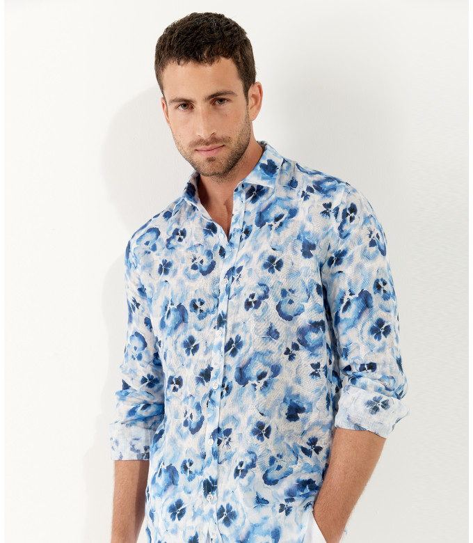 ADAM - Chemise lin imprimé blanc