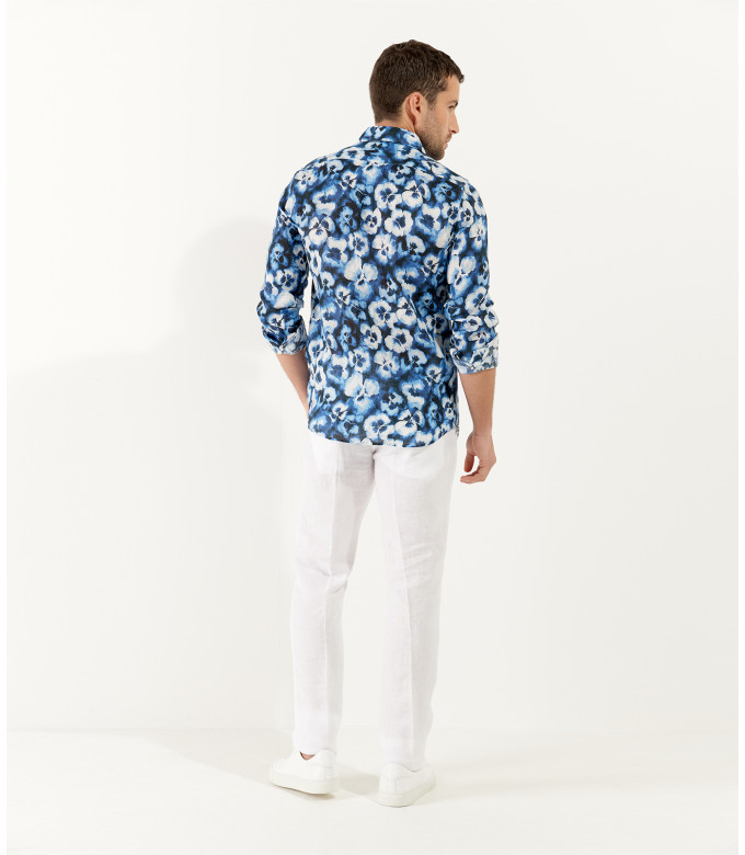 ADAM - Chemise lin imprimé marine