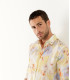 ADRIAN - Printed linen shirt with yellow floral motifs