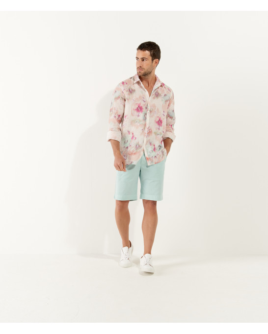 ADRIAN - Chemise imprimé en lin motifs floral rose