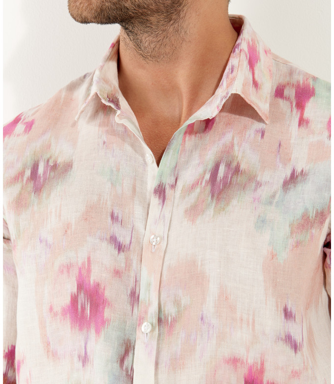 ADRIAN - Printed linen shirt with pink floral motifs