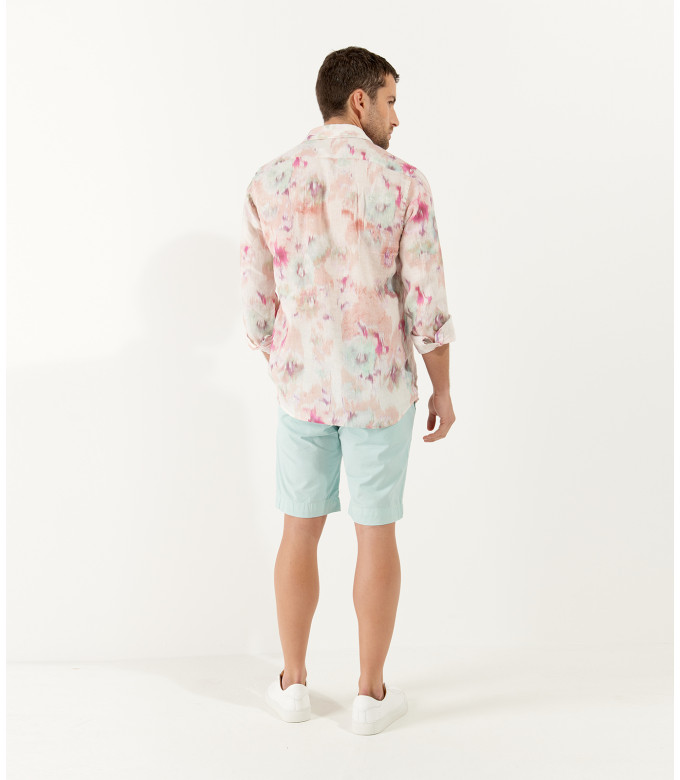 ADRIAN - Printed linen shirt with pink floral motifs