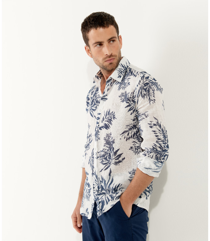BLAKE - Chemise en lin imprimé fougere blanc