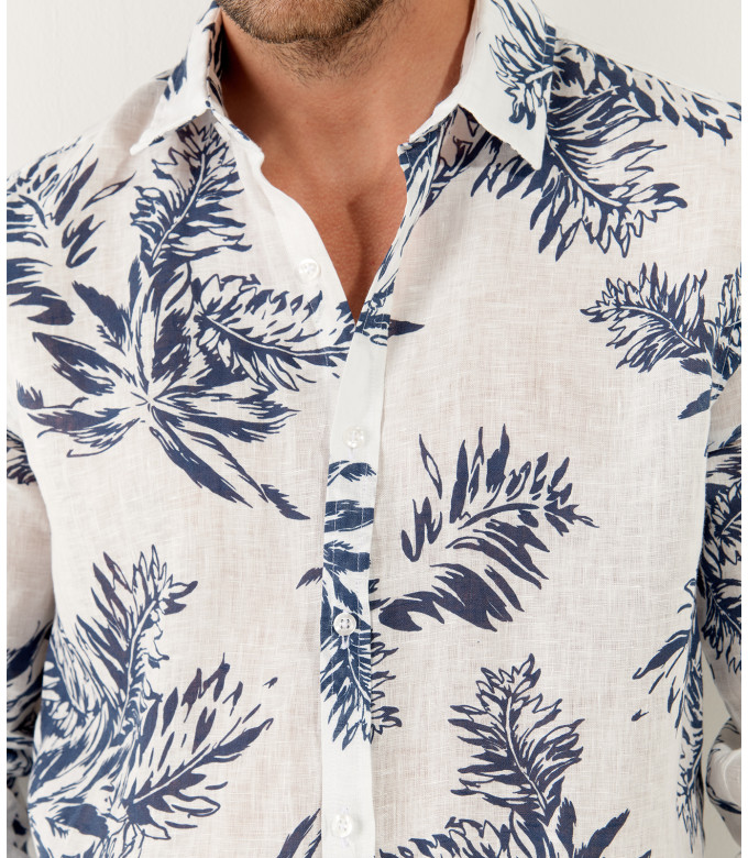 BLAKE - White fern print linen shirt