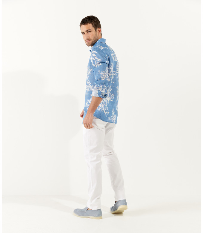 BLAKE - Chemise en lin imprimé fougere chambray