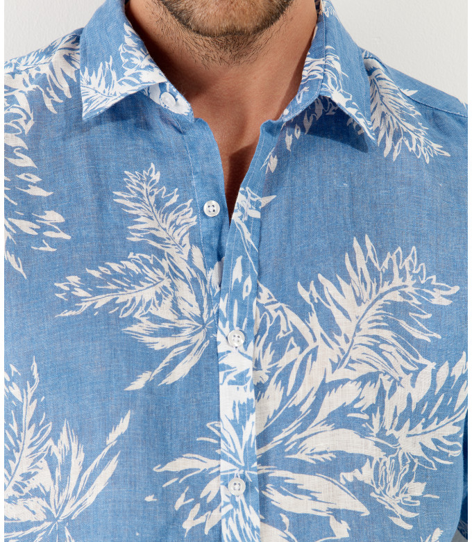 BLAKE - Chemise en lin imprimé fougere chambray