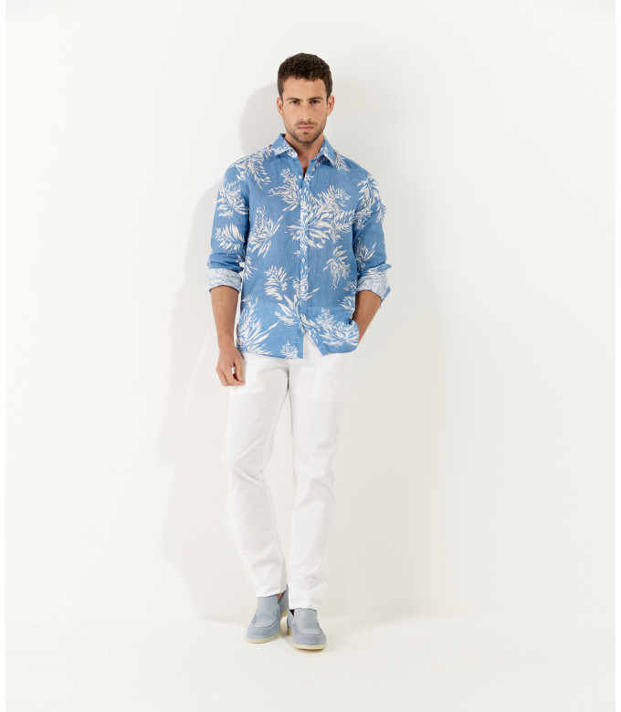 BLAKE - Chemise en lin imprimé fougere chambray