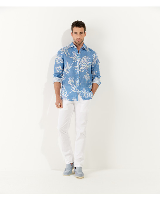 BLAKE - Chemise en lin imprimé fougere chambray