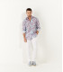 CIRO - Chemise lin imprimé motif fleur japonaise ciel