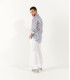 CIRO - Chemise lin imprimé motif fleur japonaise ciel