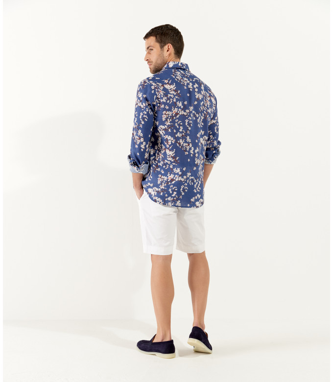 CIRO - Indigo Japanese flower print linen shirt