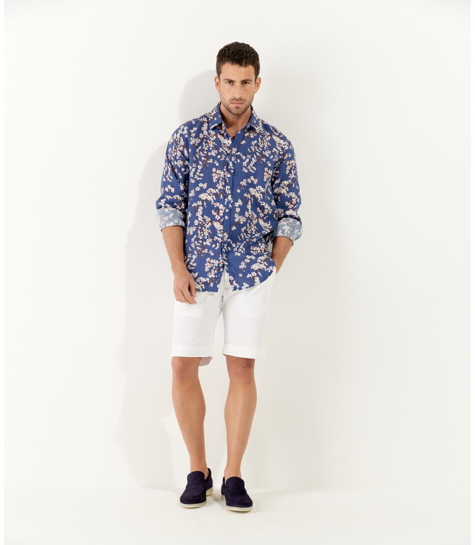 CIRO - Indigo Japanese flower print linen shirt