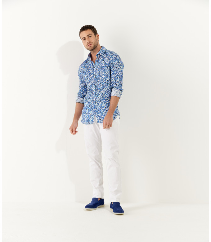 COOPER - Chemise en lin imprimé léopard coloris marine