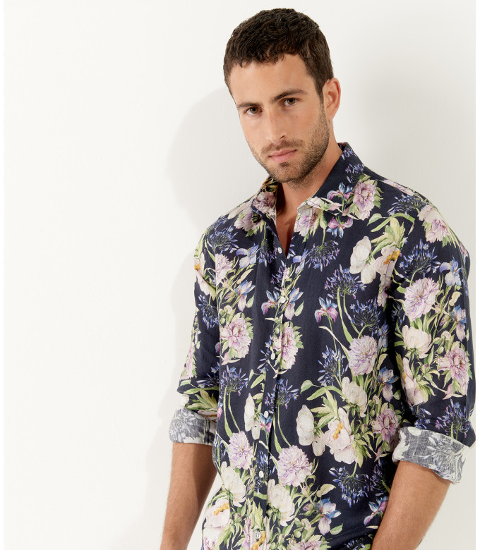 DAWSON - Marine floral print linen shirt