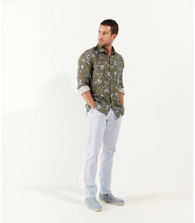 EAST -Flower print linen men's shirt