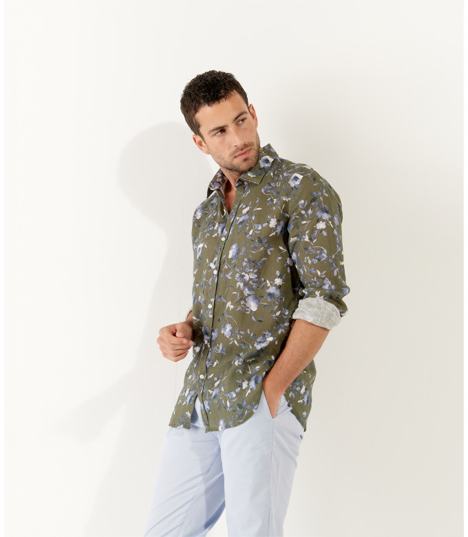 EAST -Flower print linen men's shirt