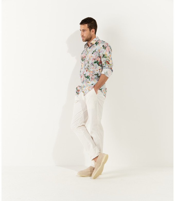 FLOWER - Chemise coton imprimé fleurie ciel