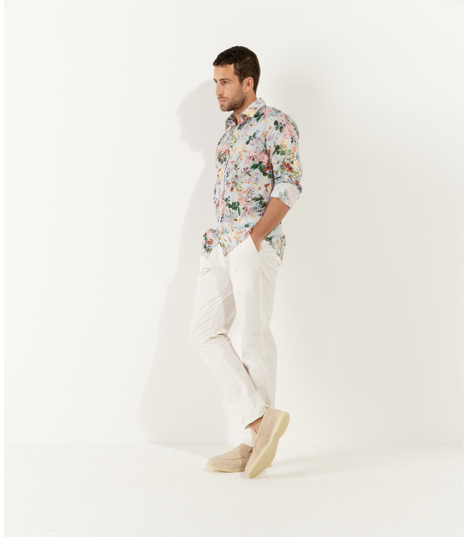 FLOWER - Cotton sky blue flower printed shirt