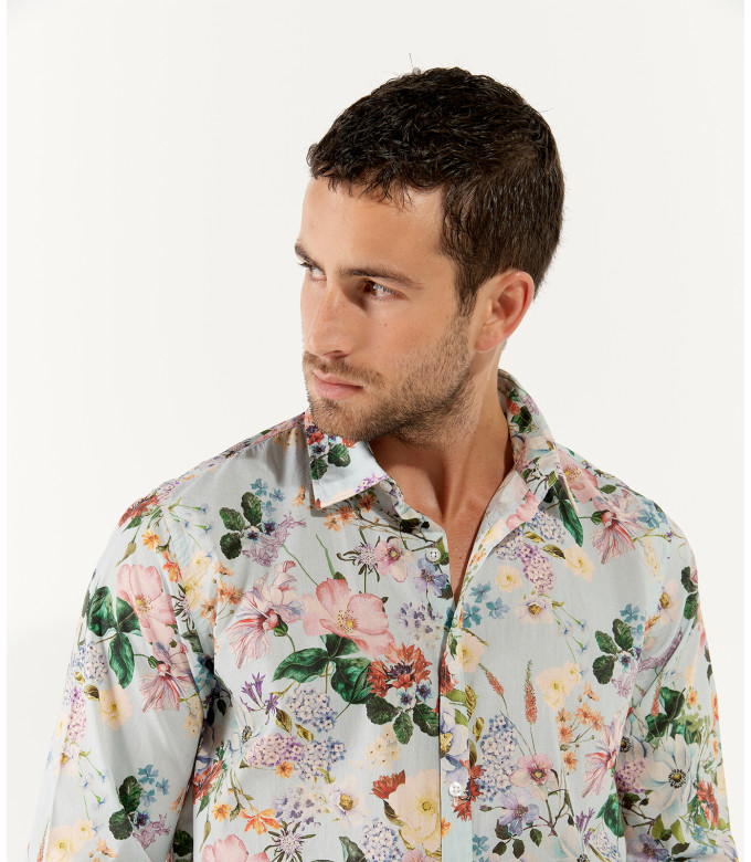 FLOWER - Chemise coton imprimé fleurie ciel