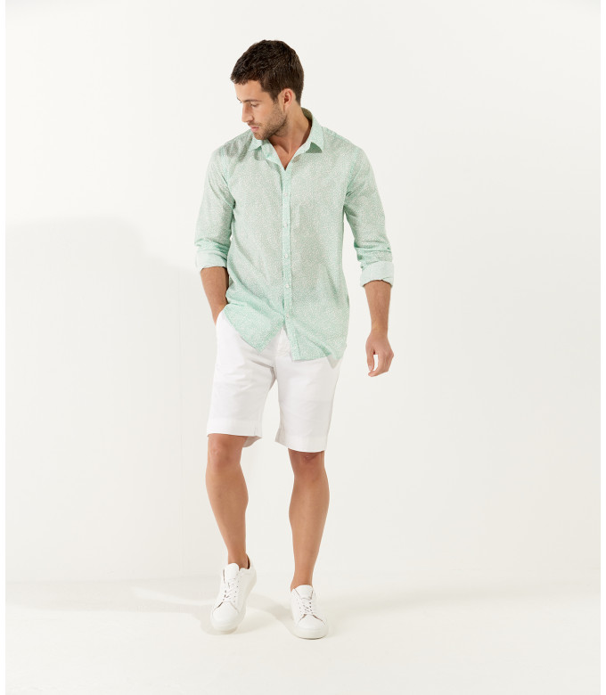 JAMY Chemise en lin imprime original aqua