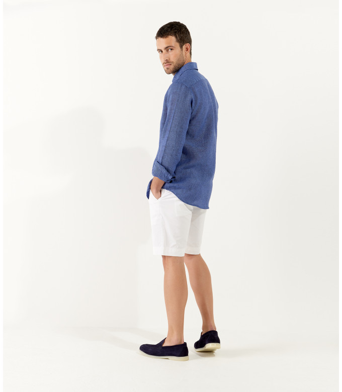 JONAS - Plain linen shirt indigo