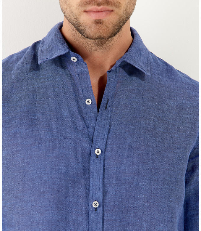 JONAS - Chemise unie lin indigo