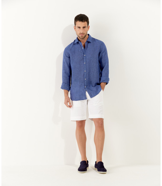 JONAS - Plain linen shirt indigo