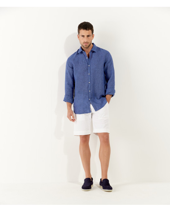 JONAS - Plain linen shirt indigo