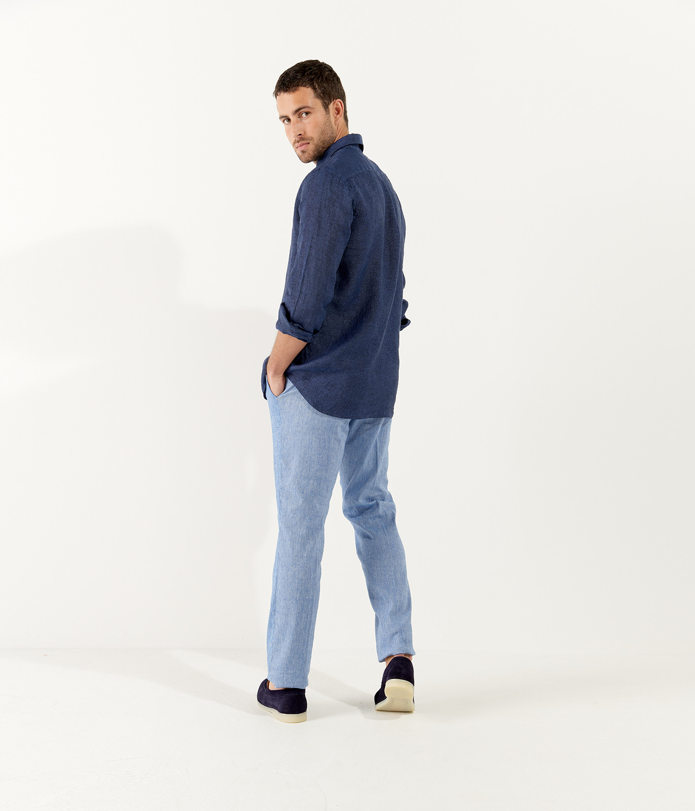 Plain navy blue color long sleeves shirt for men