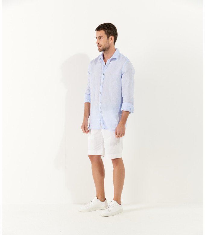 JONAS - Chemise unie lin chiné, ciel