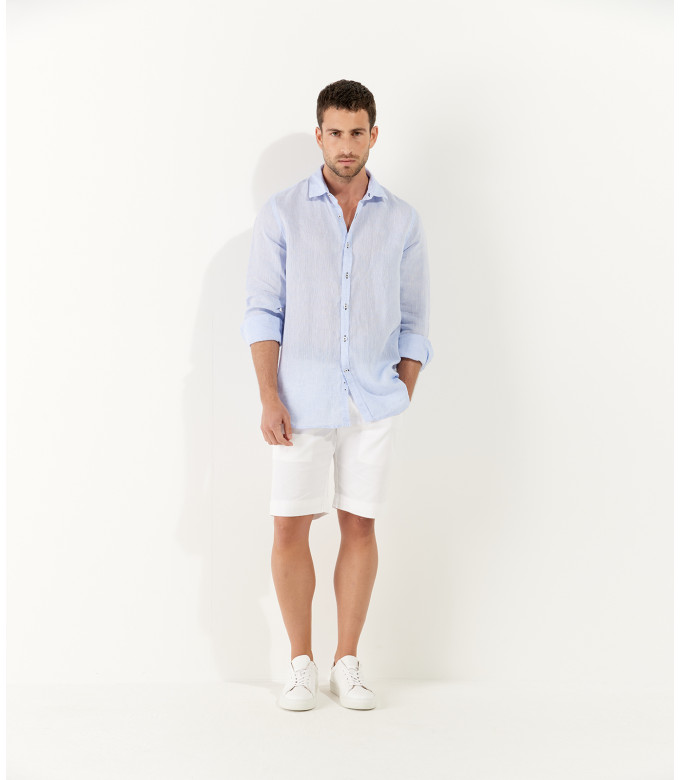 JONAS - Chemise unie lin chiné, ciel