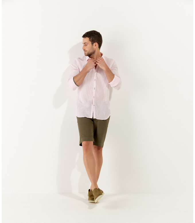 JONAS - Chemise unie lin chiné, rose