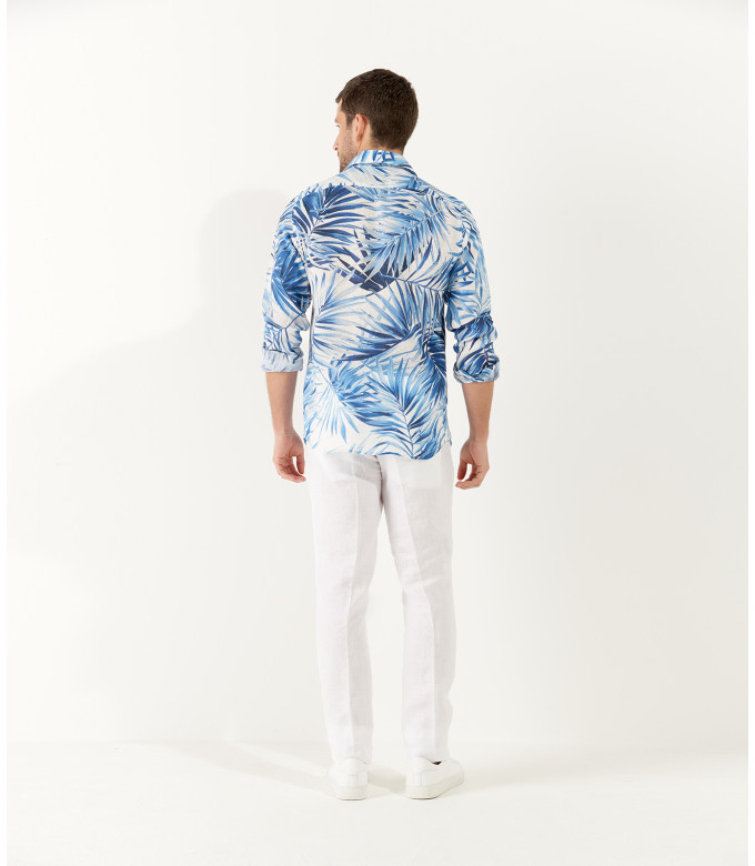 KANYE - Chemise en lin imprimé fleurie blanc