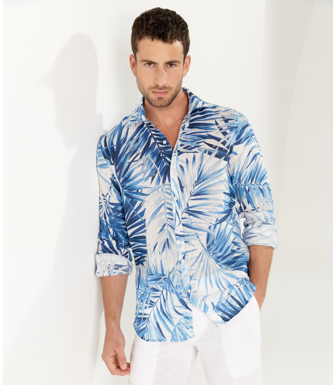 KANYE - White floral print linen shirt
