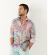 KANYE - Aqua floral print linen shirt