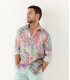 KANYE - Chemise en lin imprimé fleurie aqua