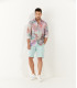 KANYE - Chemise en lin imprimé fleurie aqua