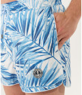 KAYDEN - Short length printed swim shorts with white palm leaf motif