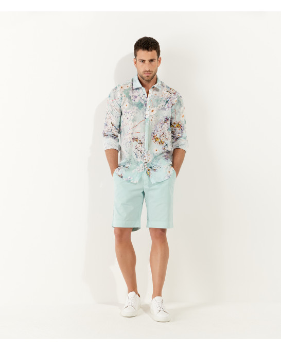 LORD- Chemise lin imprimé fleurie Aqua