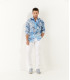 LORD- Chemise lin imprimé fleurie Indigo