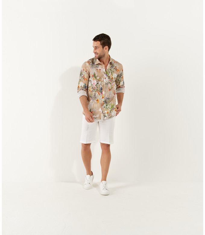 LUC - Cotton beige printed shirt